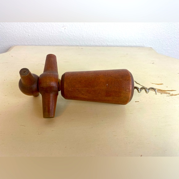Vintage French Double Treen Wood Corkscrew, Turned Wood Tire Bouchon, Barware - Picture 1 of 7